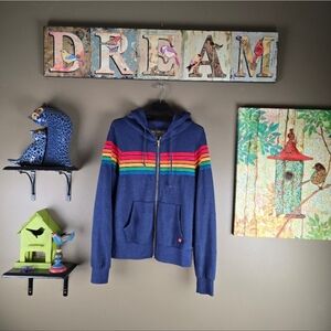 Aviator Nation RARE 6 Stripe Vintage Blue Full Zip Hoodie Sweatshirt Medium